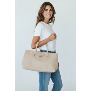 Bella Russo Reversible Vinyl Tote Bag Tan/ Beige Color Travel Bag